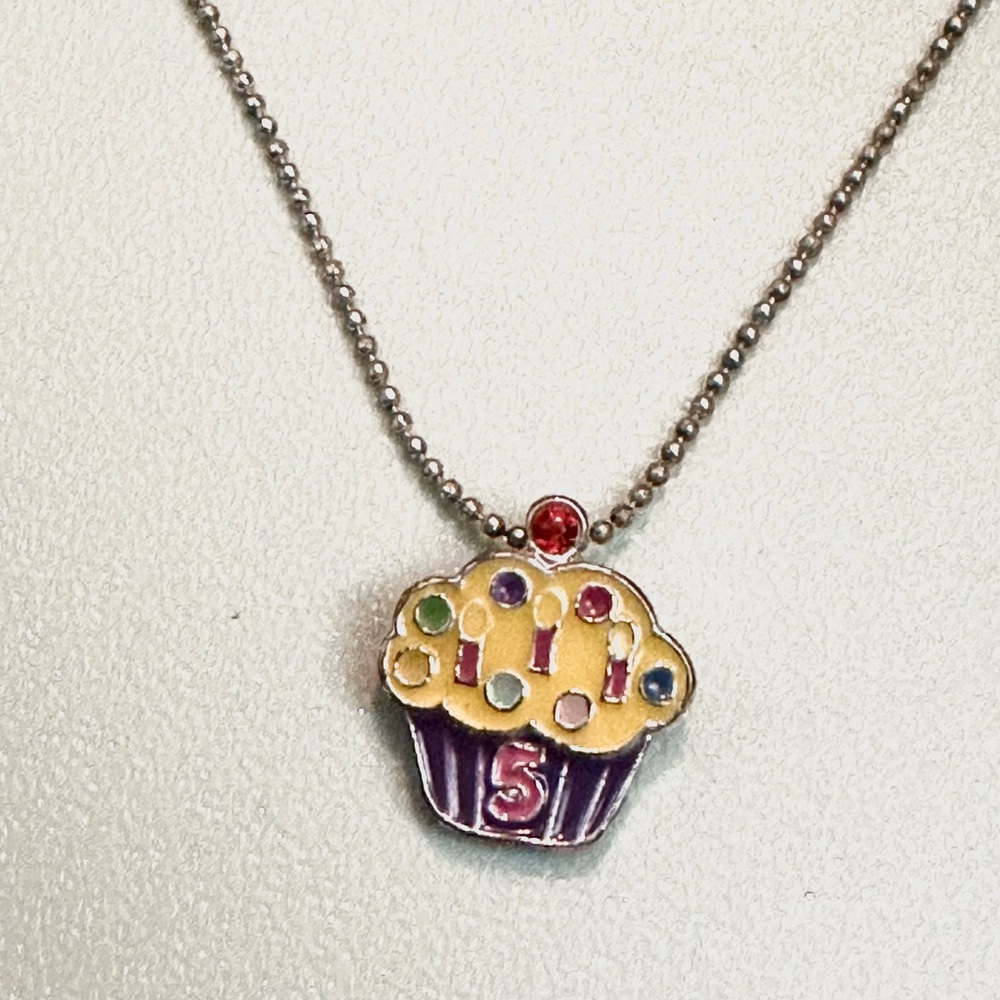 Unique Multicolor Enamel Cupcake Pendant Necklace (Girl’s 5th Birthday)